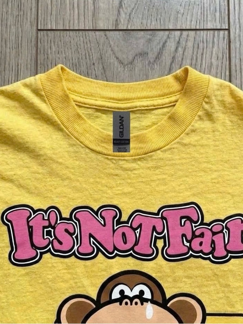 Gildan Yellow Graphic Tee with Pink 'It's Not Fair' Print - Picture 2 of 2